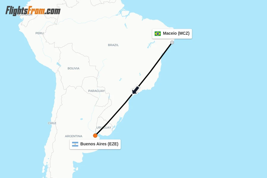 Flights from Maceio to Buenos Aires route map