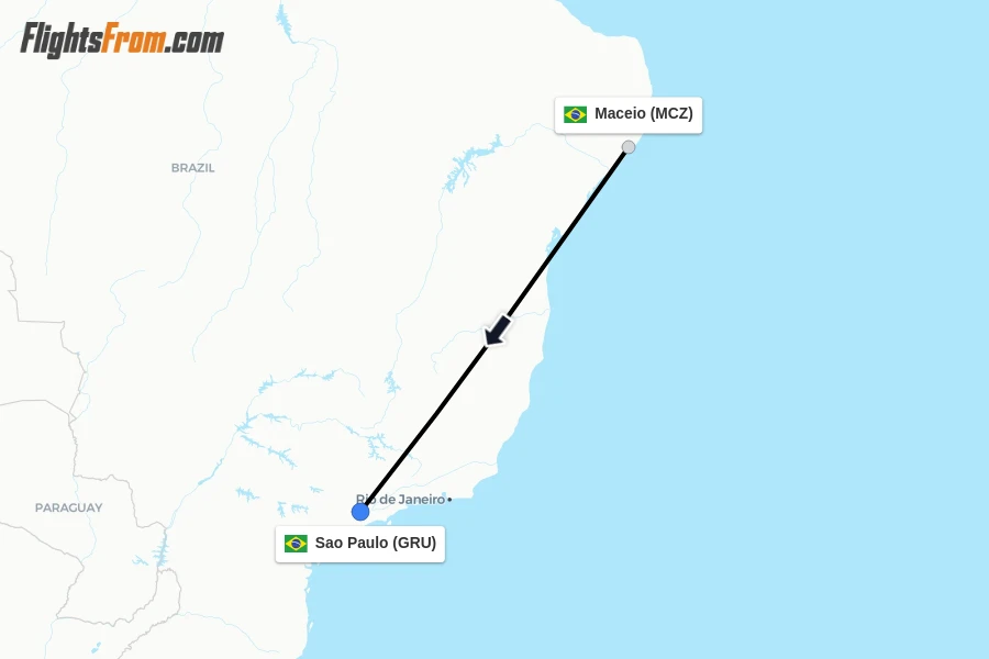 Flights from Maceio to Sao Paulo route map