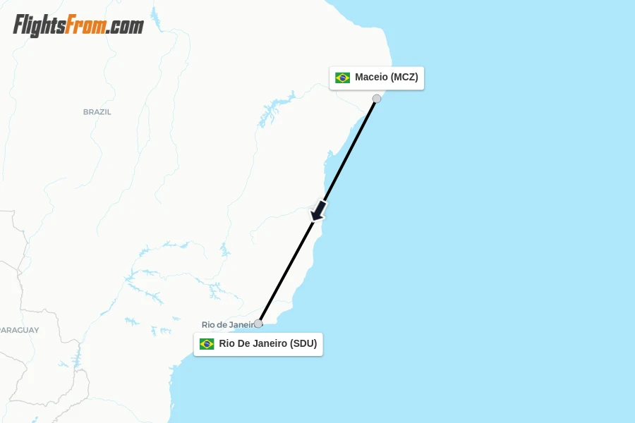 Flights from Maceio to Rio De Janeiro route map