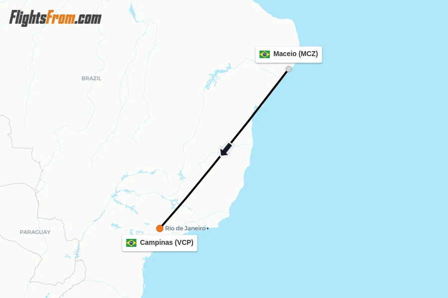Flights from Maceio to Campinas route map