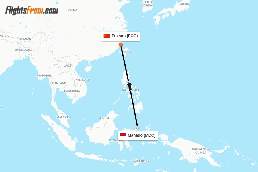 Flights from Manado to Fuzhou route map