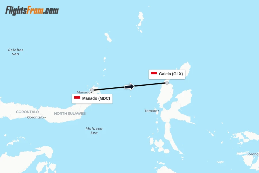Flights from Manado to Galela route map