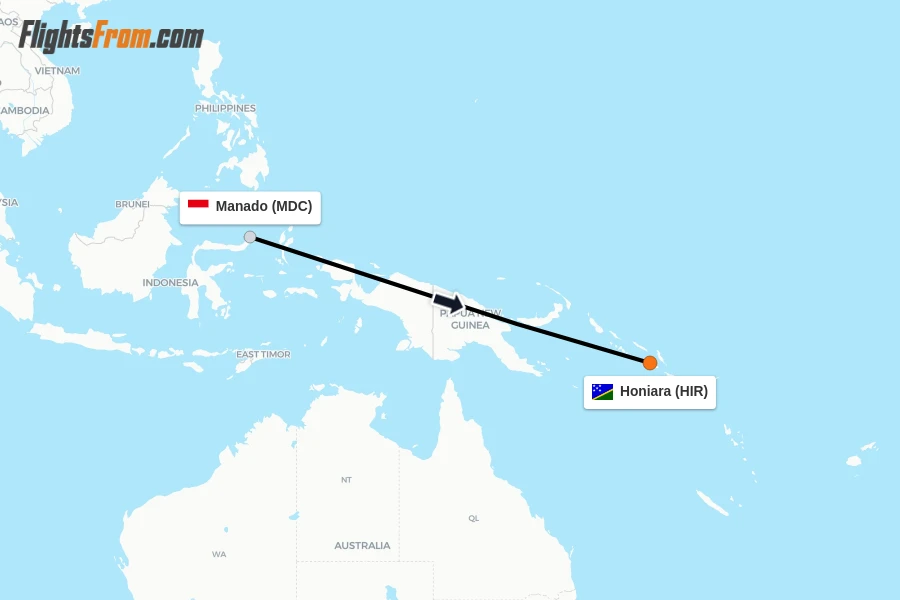 Flights from Manado to Honiara route map