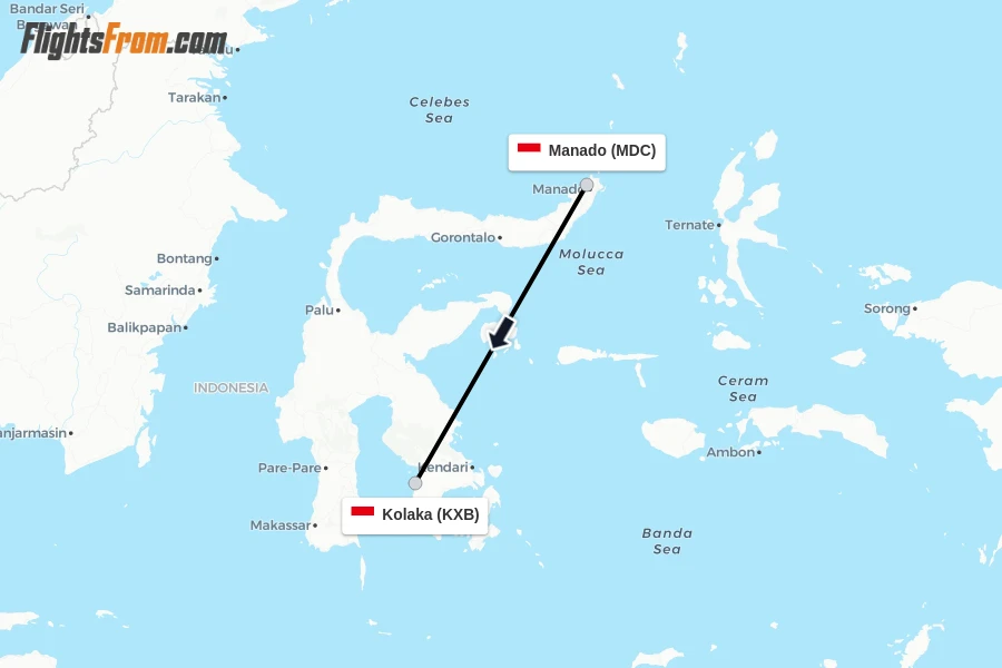 Flights from Manado to Kolaka route map