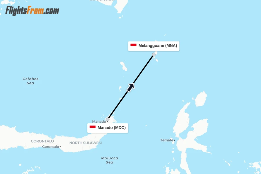 Flights from Manado to Melangguane route map