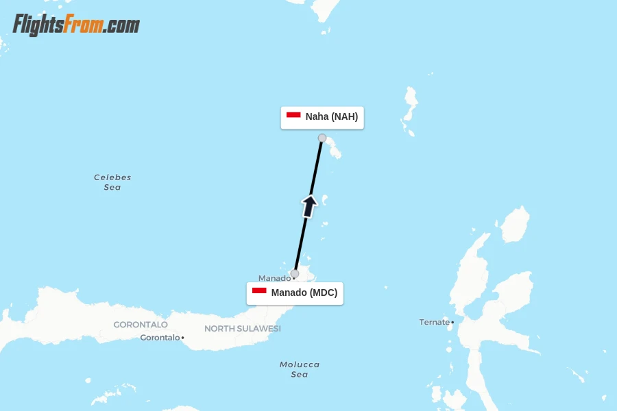 Flights from Manado to Naha route map