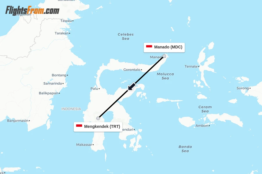 Flights from Manado to Mengkendek route map