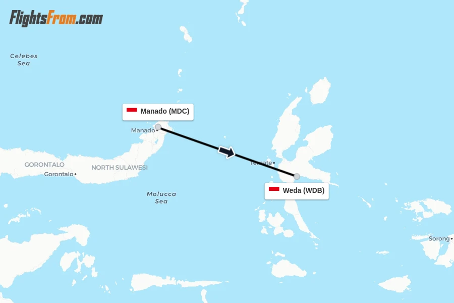 Flights from Manado to Weda route map