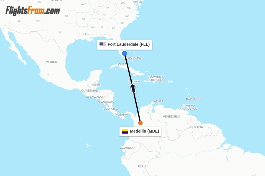 Flights from Medellin to Fort Lauderdale route map