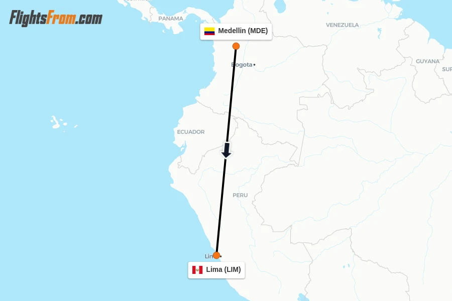Flights from Medellin to Lima route map