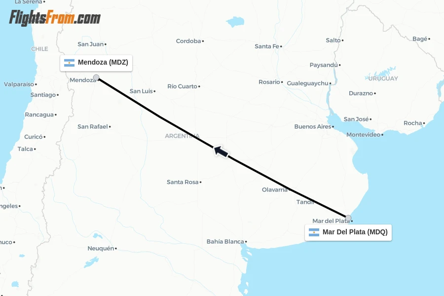 Flights from Mar Del Plata to Mendoza route map
