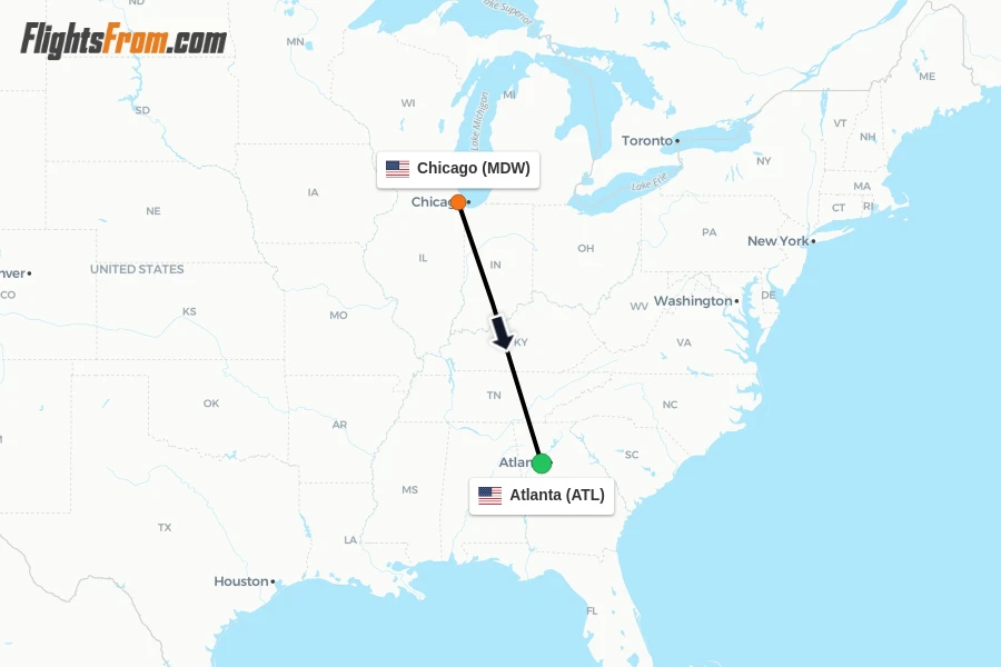 Flights from Chicago to Atlanta route map