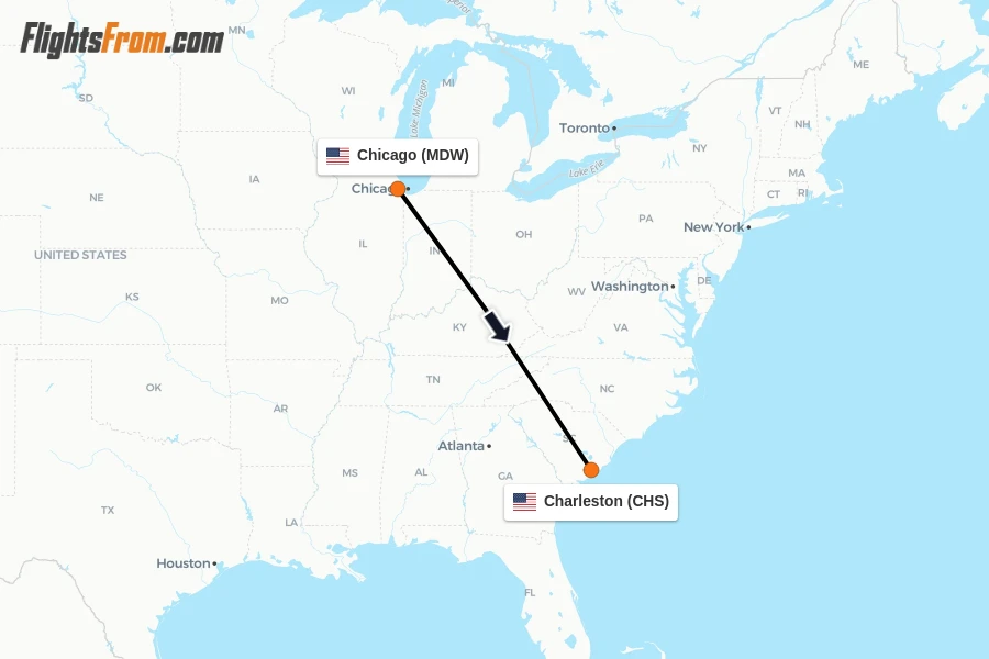 Flights from Chicago to Charleston route map