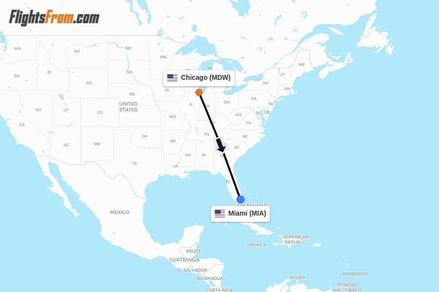 Flights from Chicago to Miami route map