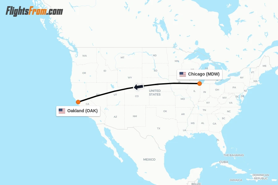 Flights from Chicago to Oakland route map