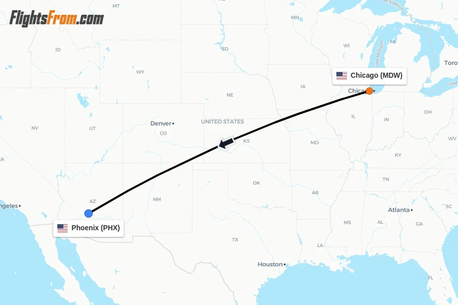 Flights from Chicago to Phoenix route map