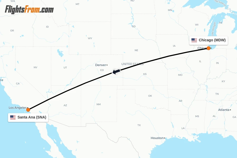 Flights from Chicago to Santa Ana route map