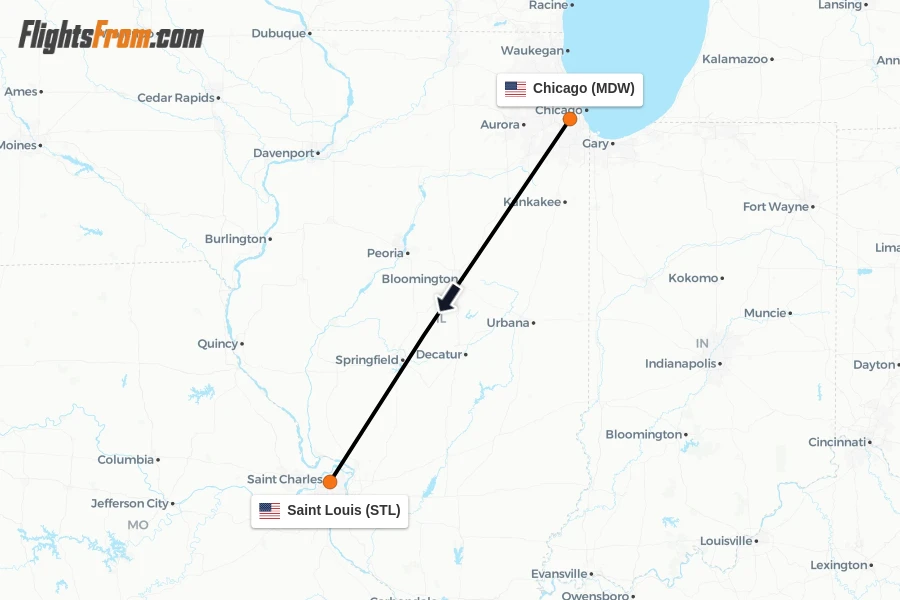 Flights from Chicago to Saint Louis route map