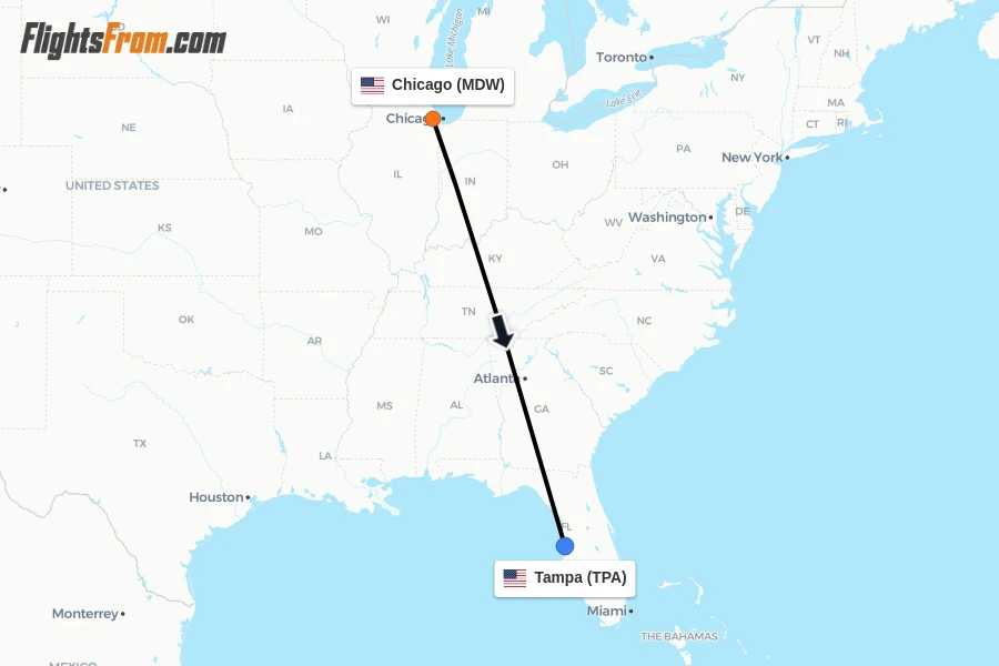 Flights from Chicago to Tampa route map