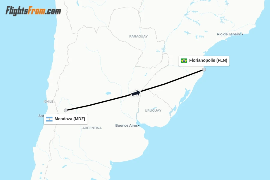 Flights from Mendoza to Florianopolis route map
