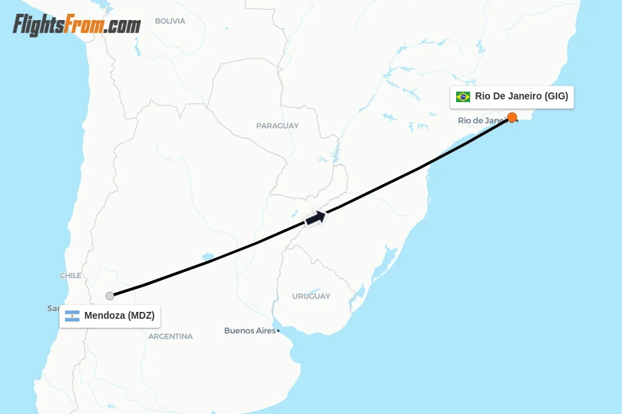 Flights from Mendoza to Rio De Janeiro route map