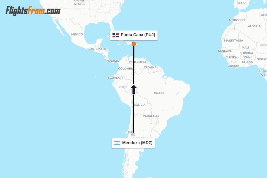 Flights from Mendoza to Punta Cana route map