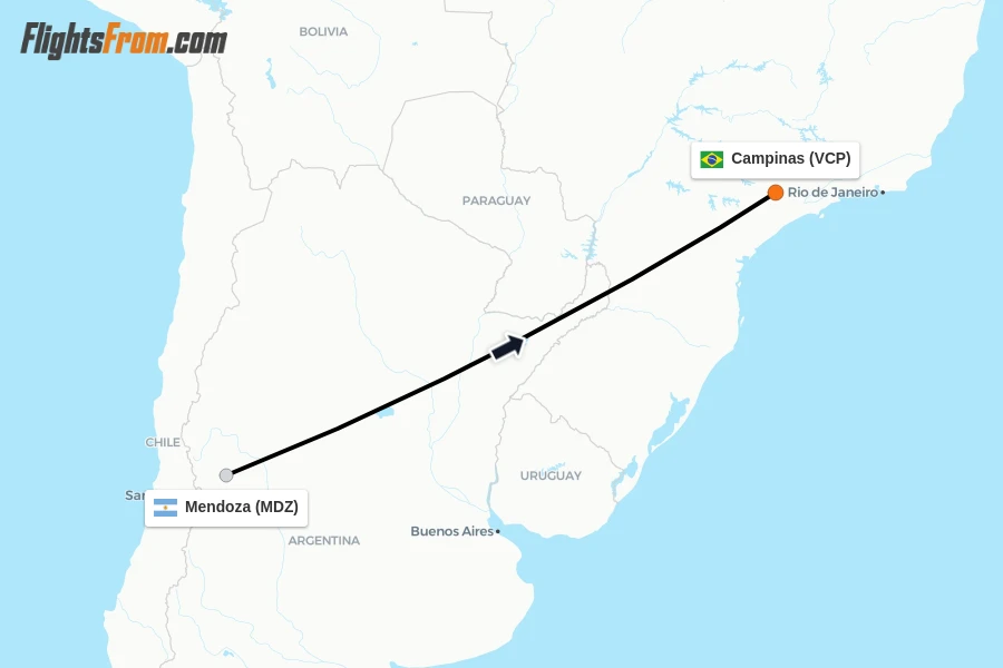 Flights from Mendoza to Campinas route map