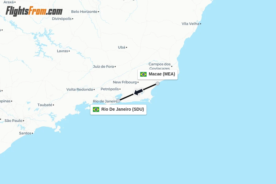 Flights from Macae to Rio De Janeiro route map