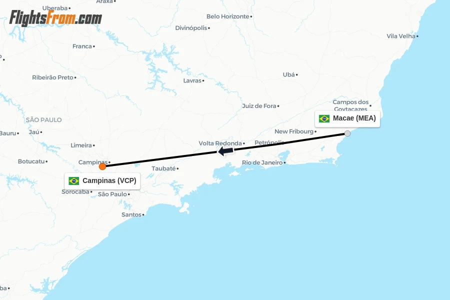 Flights from Macae to Campinas route map