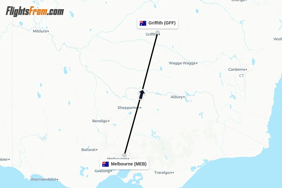 Flights from Melbourne to Griffith route map