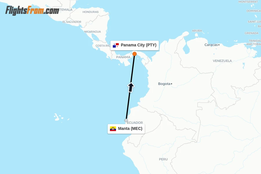 Flights from Manta to Panama City route map