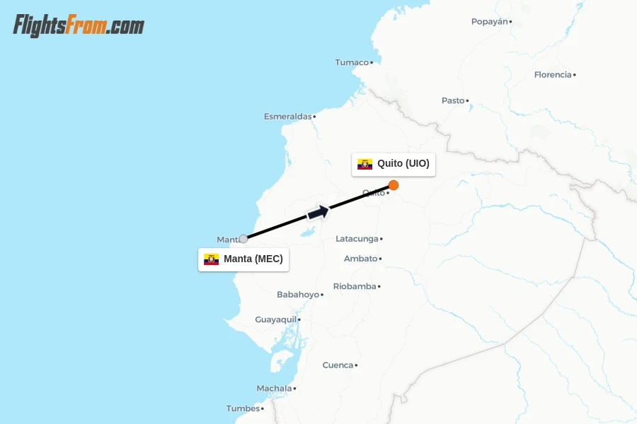 Flights from Manta to Quito route map