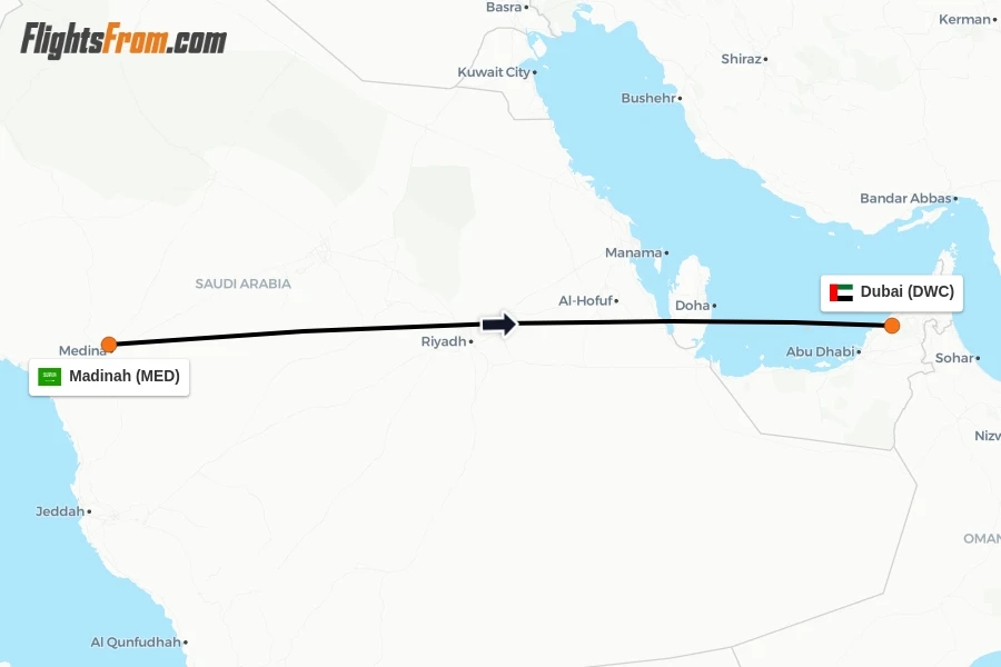 Flights from Madinah to Dubai route map