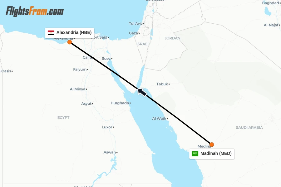 Flights from Madinah to Alexandria route map