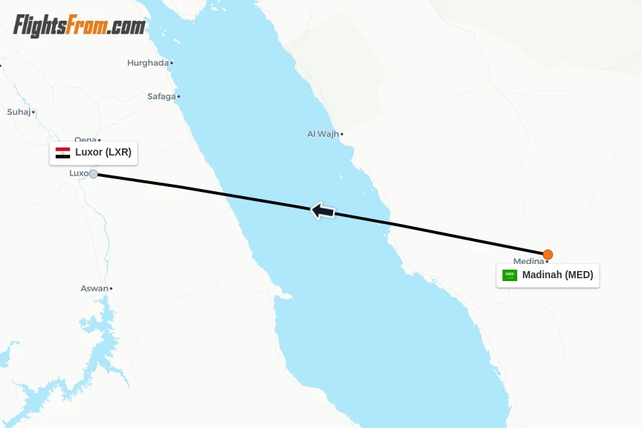 Flights from Madinah to Luxor route map