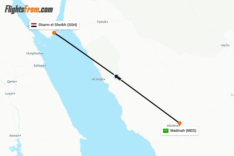 Flights from Madinah to Sharm el Sheikh route map