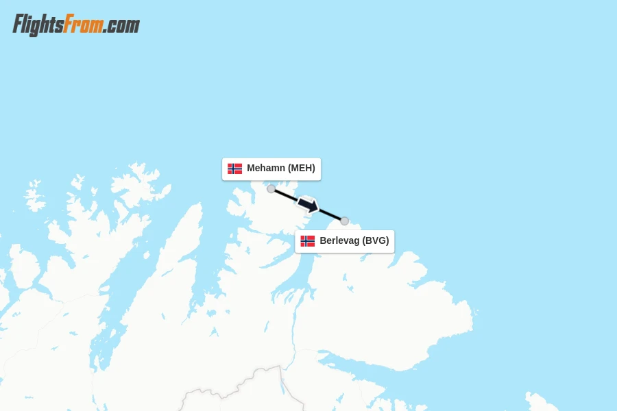 Flights from Mehamn to Berlevag route map