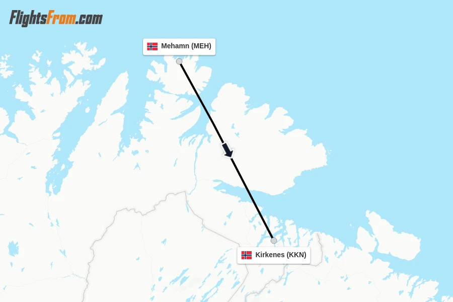 Flights from Mehamn to Kirkenes route map