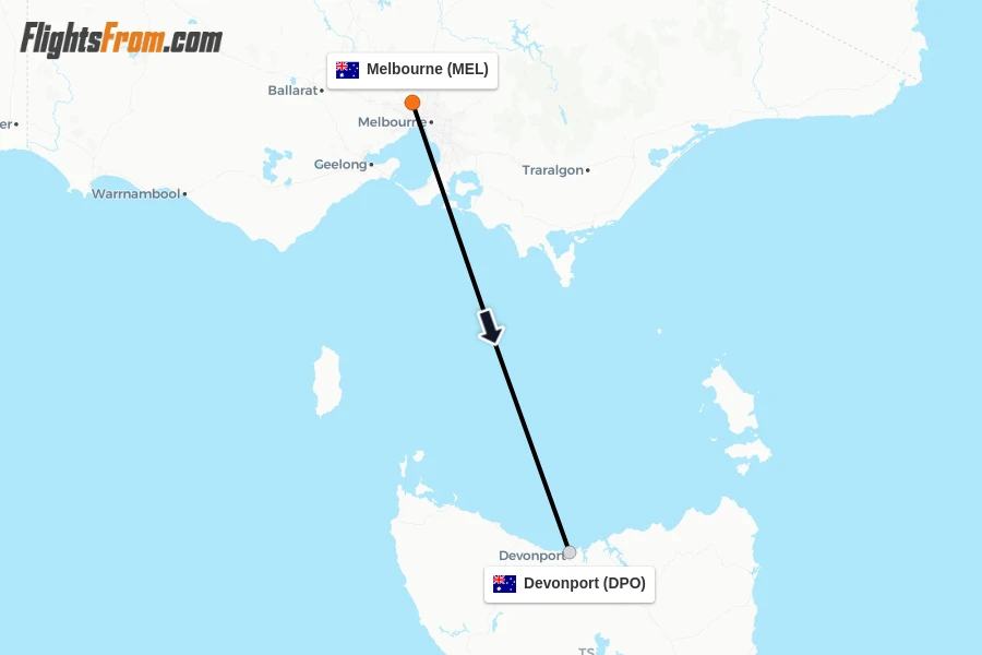 Flights from Melbourne to Devonport route map