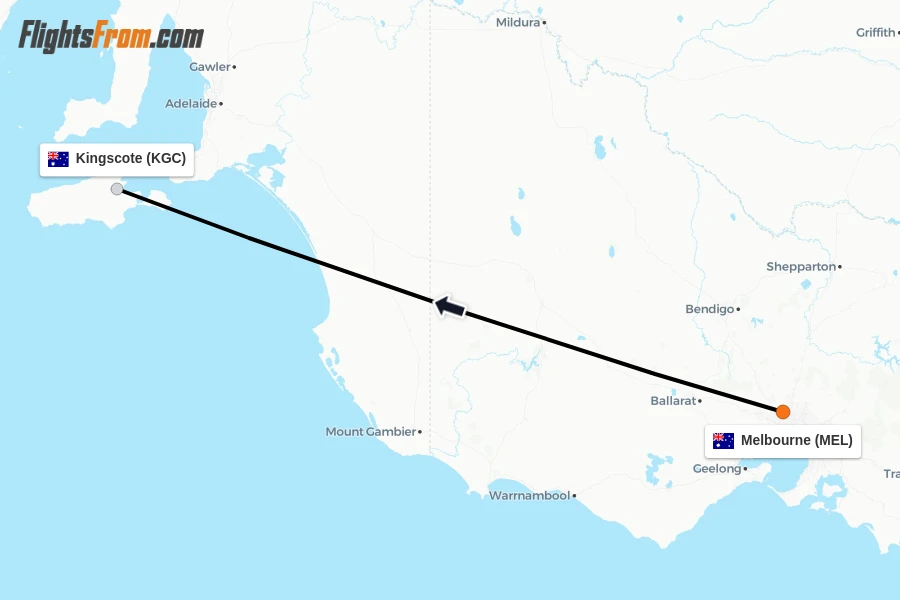 Flights from Melbourne to Kingscote route map