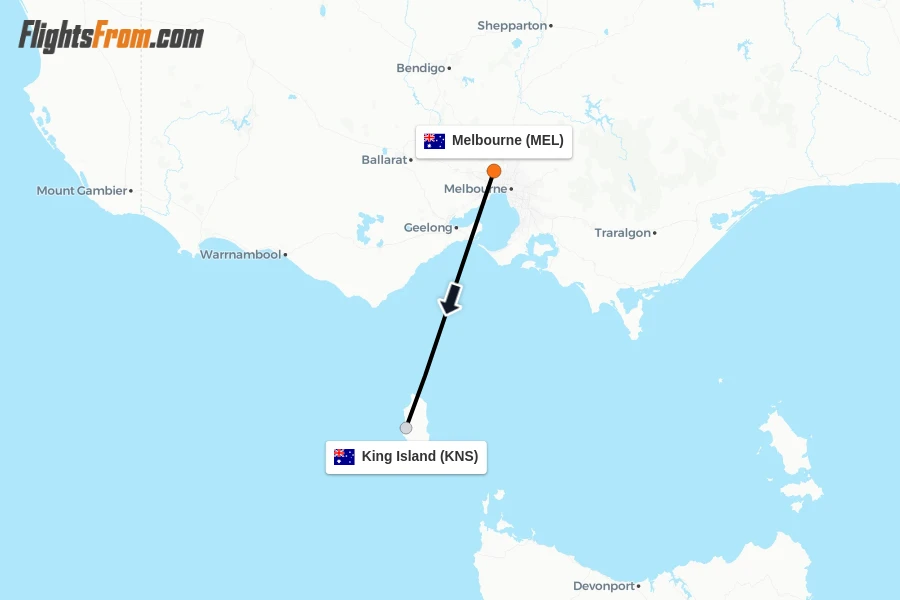 Flights from Melbourne to King Island route map