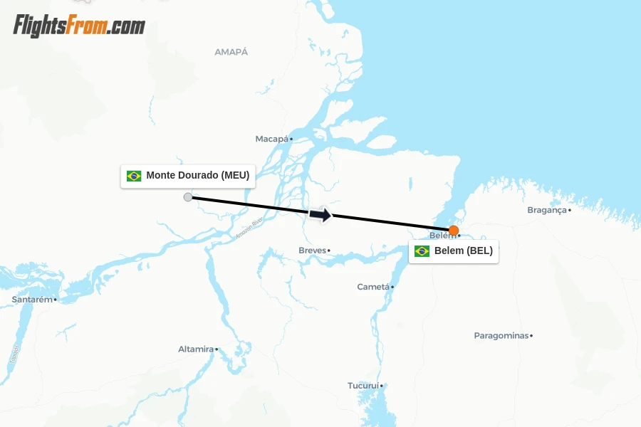 Flights from Monte Dourado to Belem route map