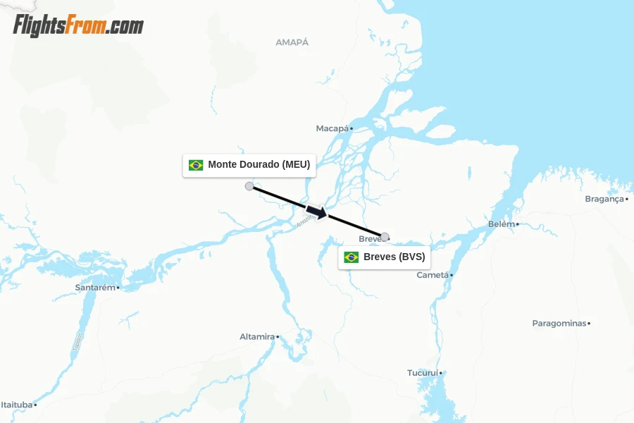 Flights from Monte Dourado to Breves route map