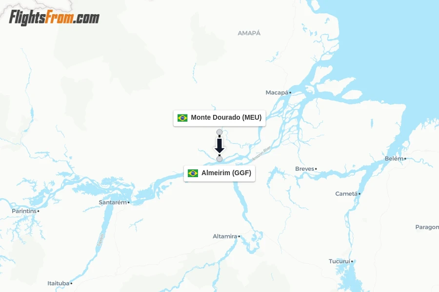 Flights from Monte Dourado to Almeirim route map