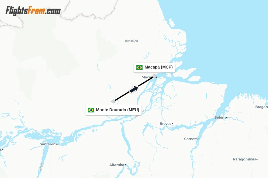 Flights from Monte Dourado to Macapa route map