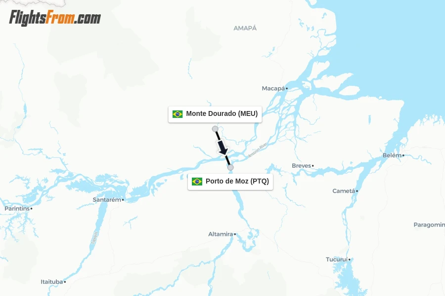 Flights from Monte Dourado to Porto de Moz route map