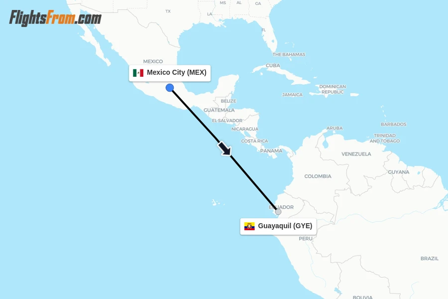 Flights from Mexico City to Guayaquil route map