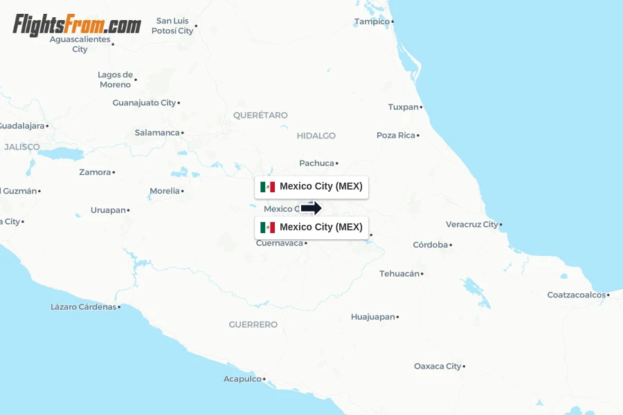 Flights from Mexico City to Mexico City route map