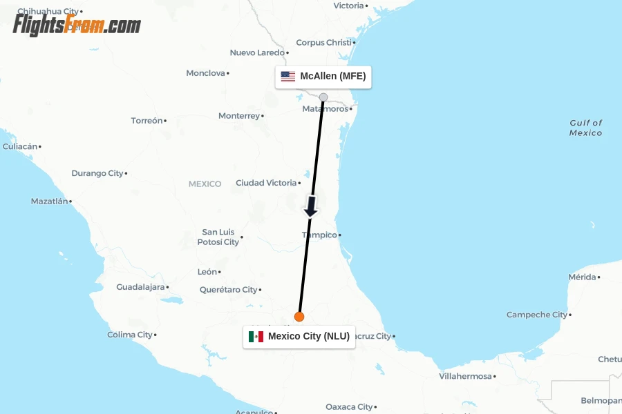 Flights from McAllen to Mexico City route map