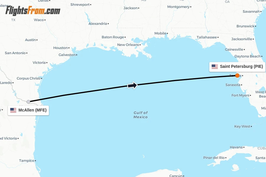 Flights from McAllen to Saint Petersburg route map